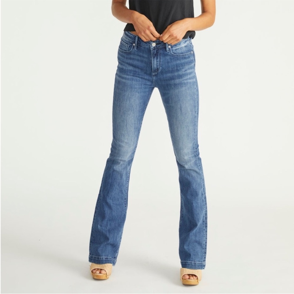 DRIFTWOOD Mid Wash Flare Jeans in Blue